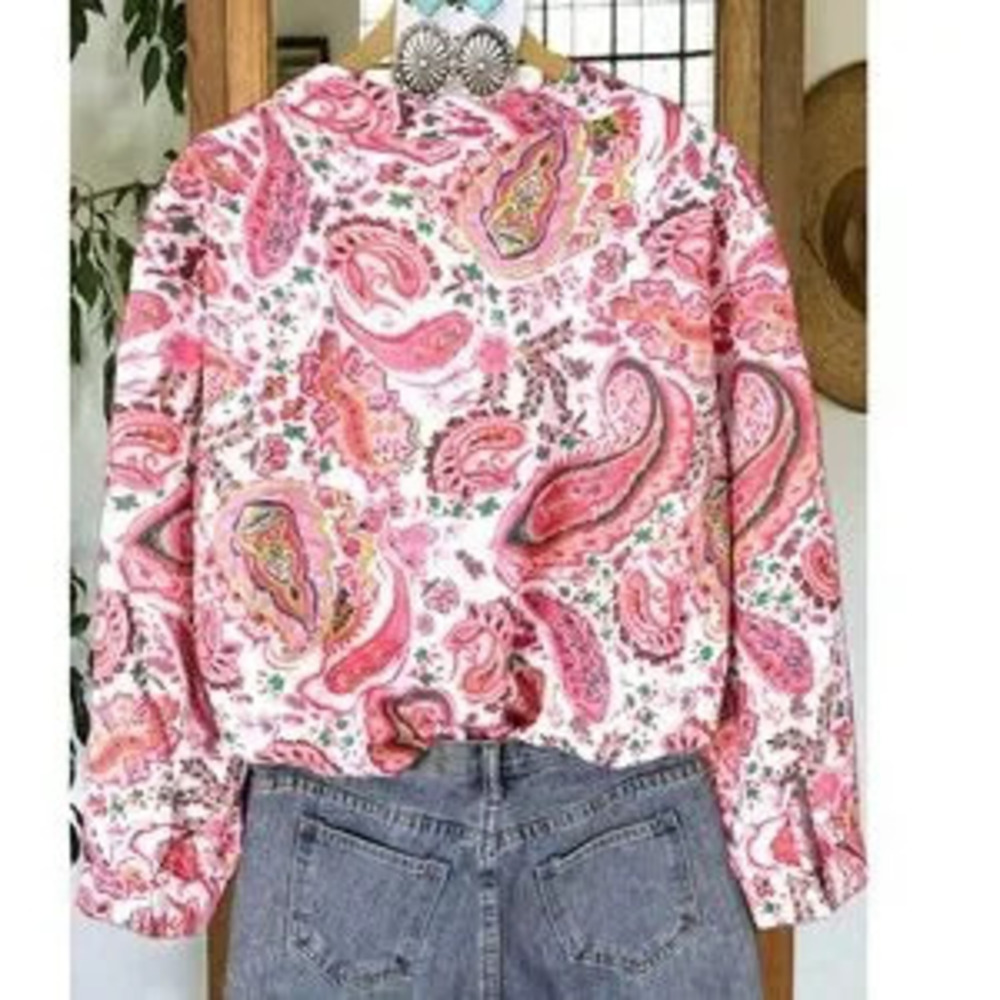 Boho Paisley Print Button Down loose Fit Boyfriend shirt - Picture 2 of 4
